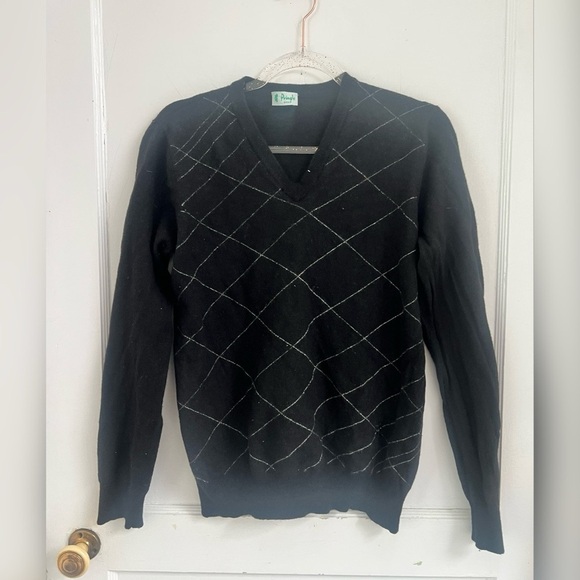 Pringle of Scotland Golf V-neck Argyle Sweater 100% Lambswool Made in Scotland M - Picture 1 of 4